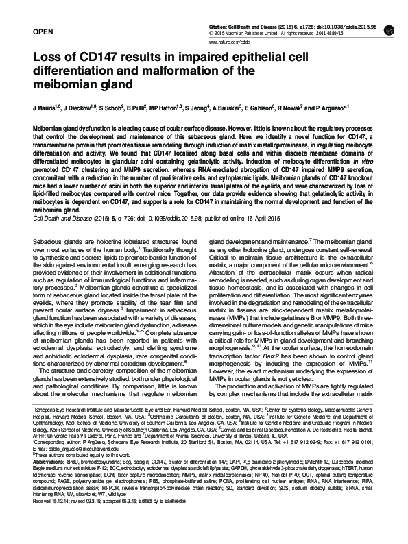 (PDF) Loss of CD147 results in impaired epithelial cell differentiation ...
