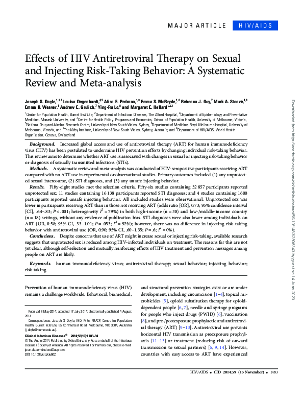 (PDF) Effects of HIV Antiretroviral Therapy on Sexual and Injecting ...