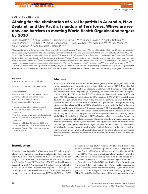 (PDF) Aiming for the elimination of viral hepatitis in Australia, New ...