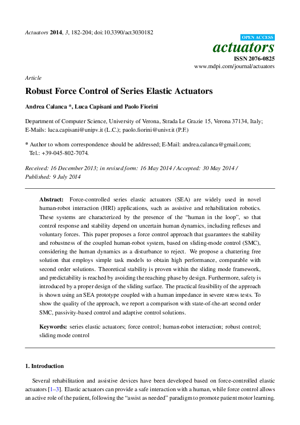 (PDF) Robust Force Control of Series Elastic Actuators