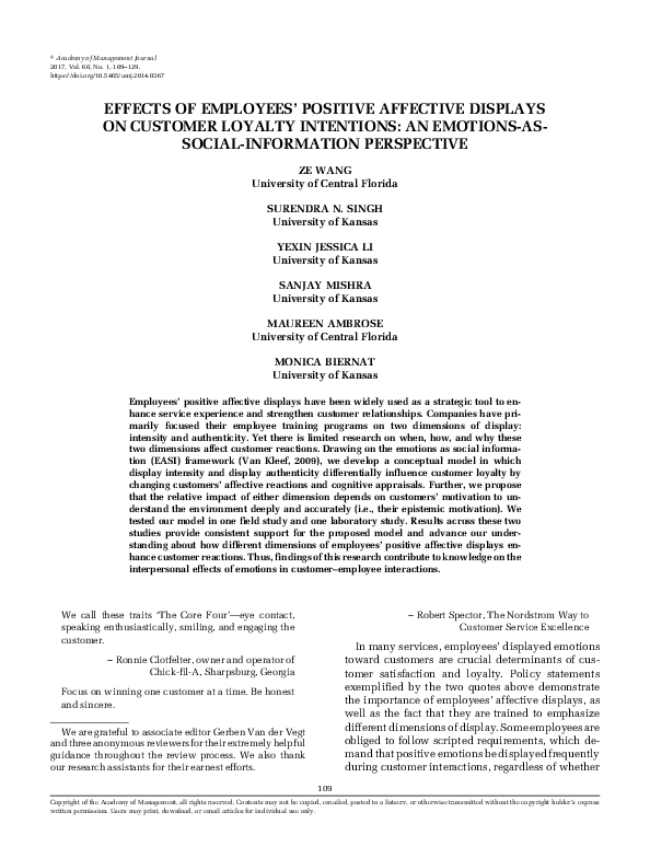 (PDF) Effects of Employees’ Positive Affective Displays on Customer ...