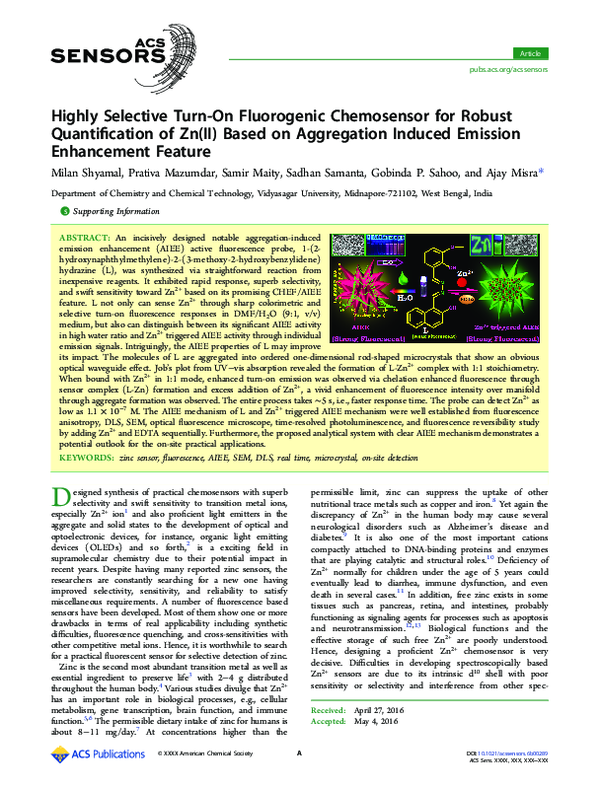 (PDF) Highly Selective Turn-On Fluorogenic Chemosensor for Robust ...