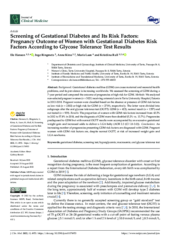 (PDF) Screening of Gestational Diabetes and Its Risk Factors: Pregnancy ...