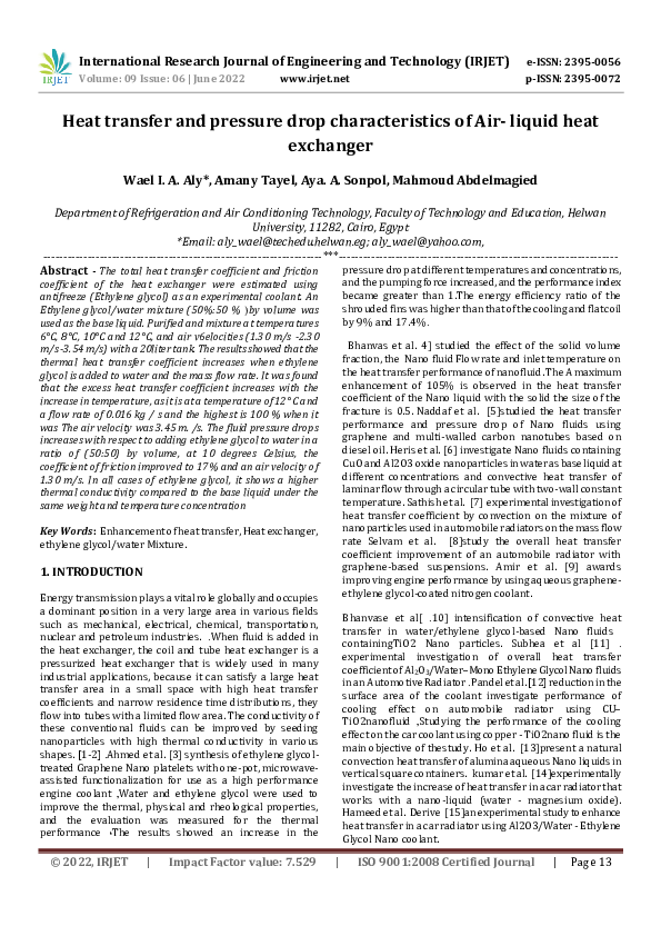 (PDF) Heat transfer and pressure drop characteristics of Air-liquid ...