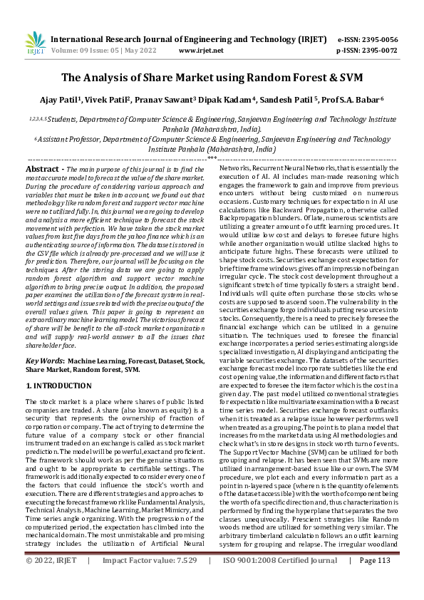 (PDF) The Analysis of Share Market using Random Forest & SVM
