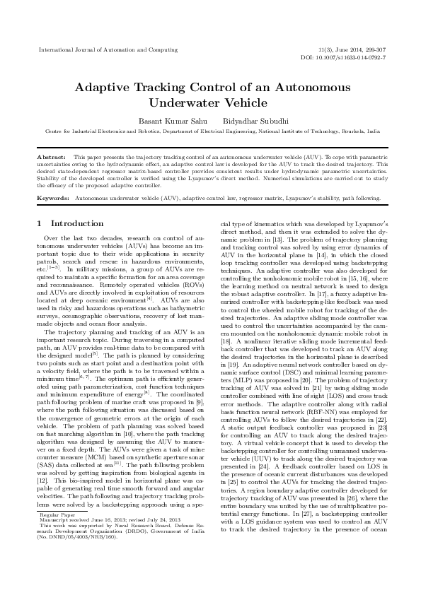 (PDF) Adaptive Tracking Control of an Autonomous Underwater Vehicle