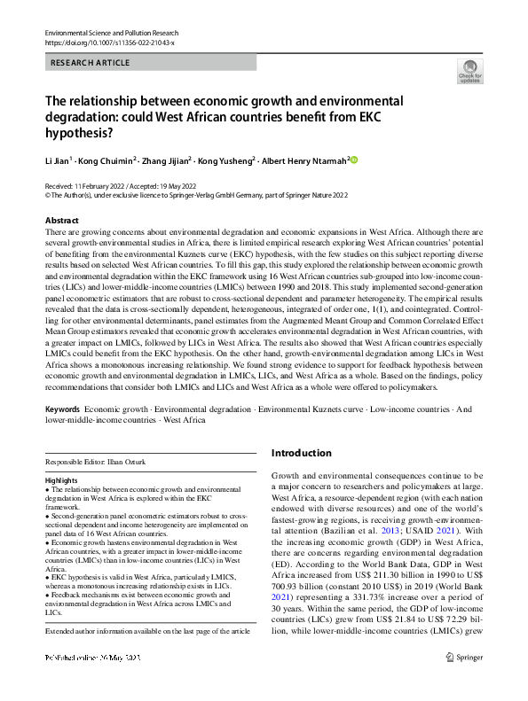 (PDF) The relationship between economic growth and environmental ...