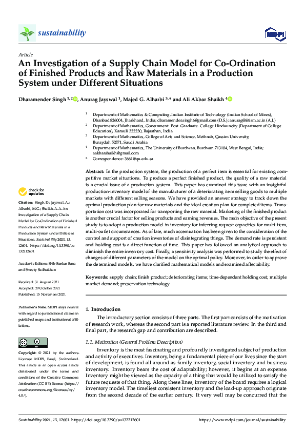 (PDF) An Investigation of a Supply Chain Model for Co-Ordination of ...