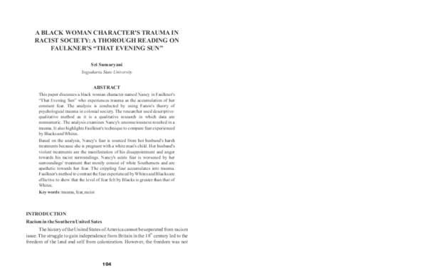 (PDF) A Black Woman Character's Trauma In Racist Society: A Thorough ...