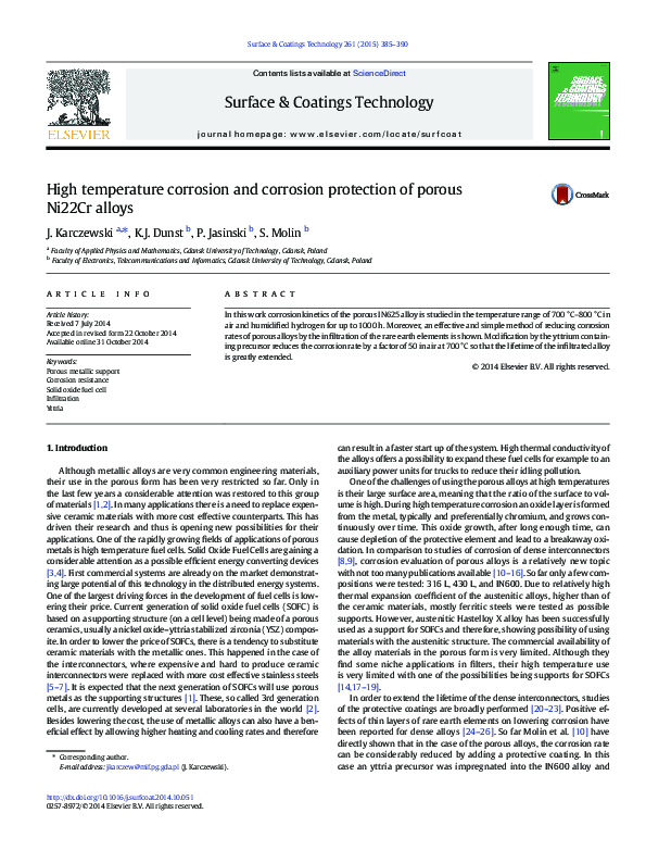 (PDF) High temperature corrosion and corrosion protection of porous ...