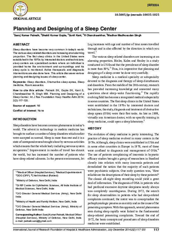 (PDF) Planning and Designing of a Sleep Center