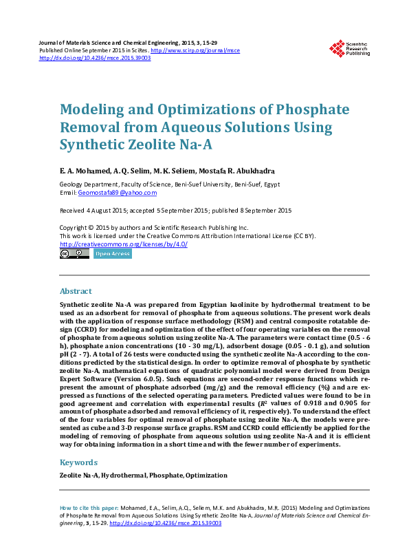 (PDF) Modeling and Optimizations of Phosphate Removal from Aqueous ...