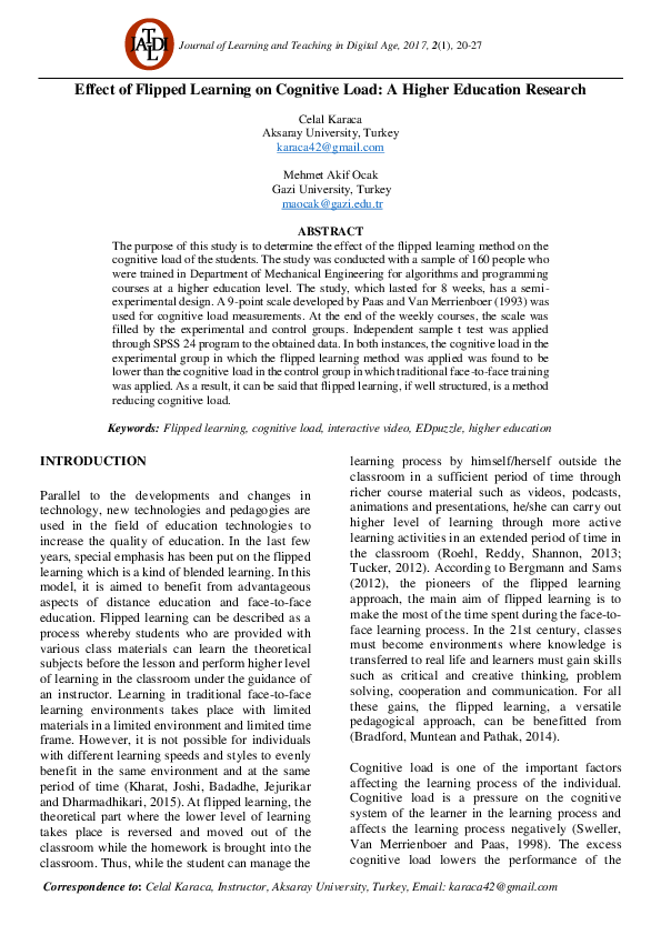 (PDF) Effect of Flipped Learning on Cognitive Load: A Higher Education ...