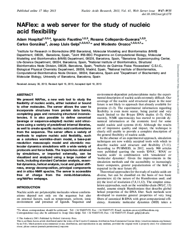 (PDF) NAFlex: a web server for the study of nucleic acid flexibility