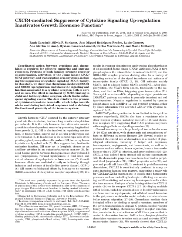 (PDF) CXCR4-mediated Suppressor of Cytokine Signaling Up-regulation ...