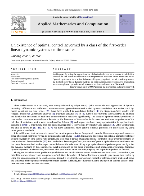 (PDF) On existence of optimal control governed by a class of the first ...