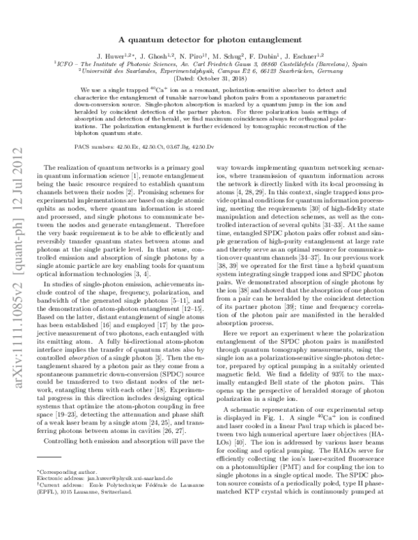 (PDF) Entanglement-preserving absorption of single SPDC photons by a ...