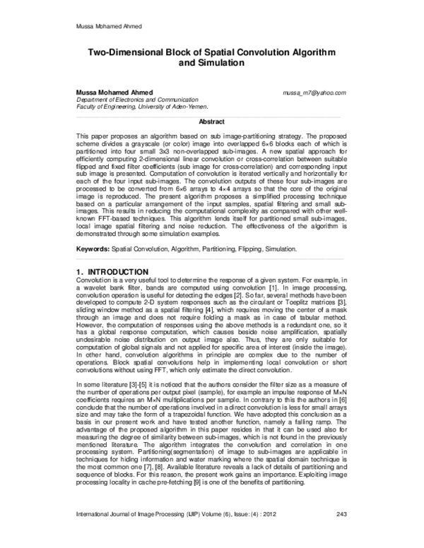 (PDF) Two-Dimensional Block of Spatial Convolution Algorithm and Simulation