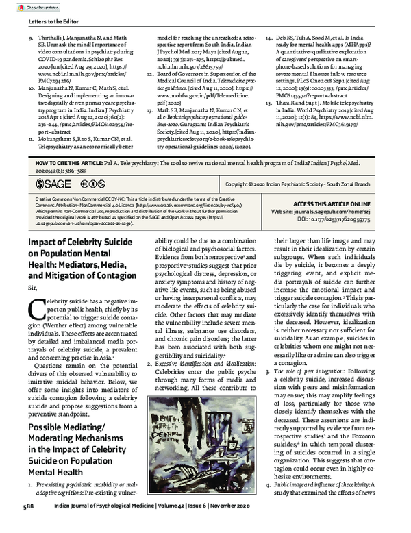 (PDF) Impact of Celebrity Suicide on Population Mental Health ...