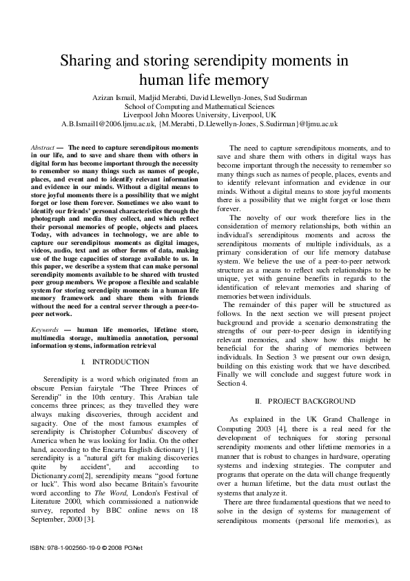 (PDF) Sharing and storing serendipity moments in human life memory