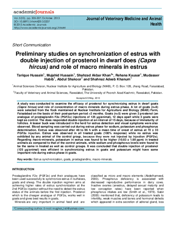 (PDF) Preliminary studies on synchronization of estrus with double ...