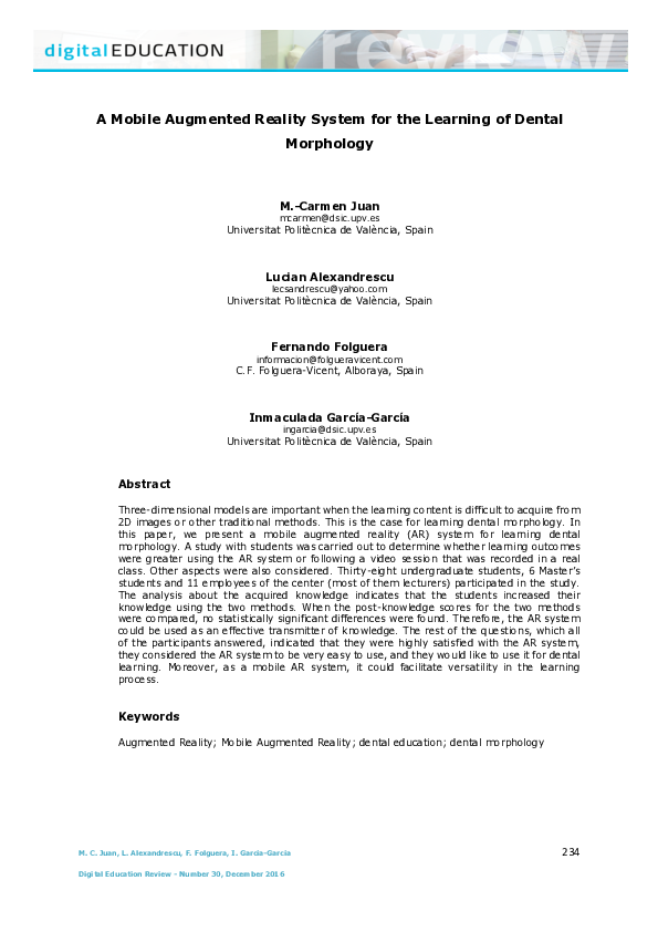 (PDF) A Mobile Augmented Reality System for the Learning of Dental ...