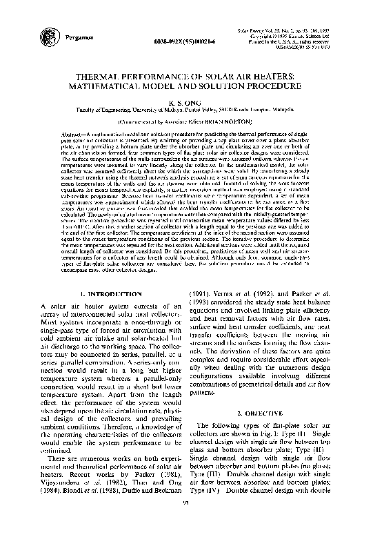 (PDF) Thermal performance of solar air heaters: mathematical model and ...