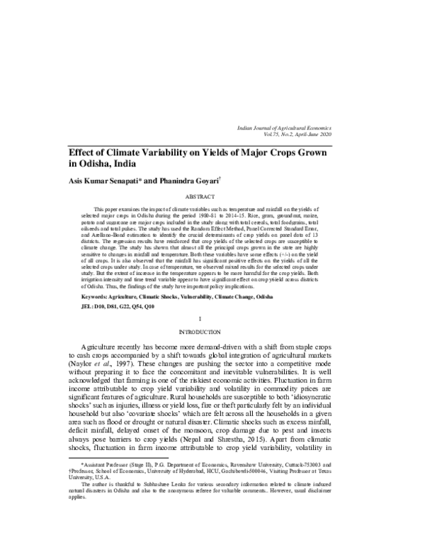 (PDF) Effect of Climate Variability on Yields of Major Crops Grown in ...