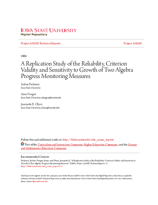 (PDF) A Replication Study of the Reliability, Criterion Validity and ...