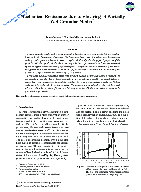 (PDF) Mechanical Resistance due to Shearing of Partially Wet Granular Media