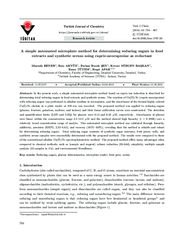 (PDF) A simple automated microplate method for determining reducing sugars in food extracts and