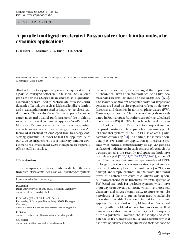 (PDF) A parallel multigrid accelerated Poisson solver for ab initio ...