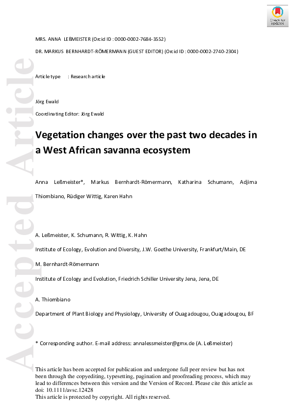 (PDF) Vegetation changes over the past two decades in a West African ...