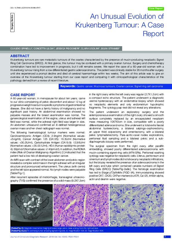 (PDF) An Unusual Evolution of Krukenberg Tumour: A Case Report