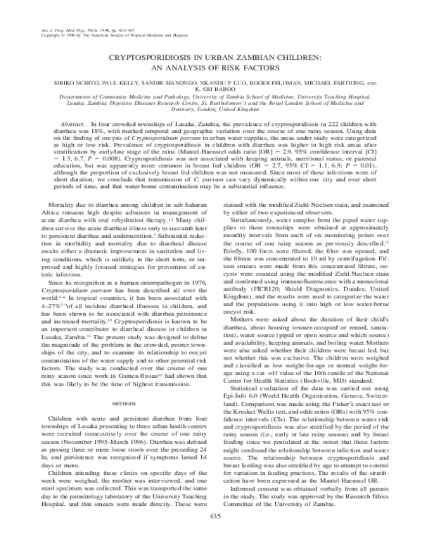 (PDF) Cryptosporidiosis in urban Zambian children: an analysis of risk ...