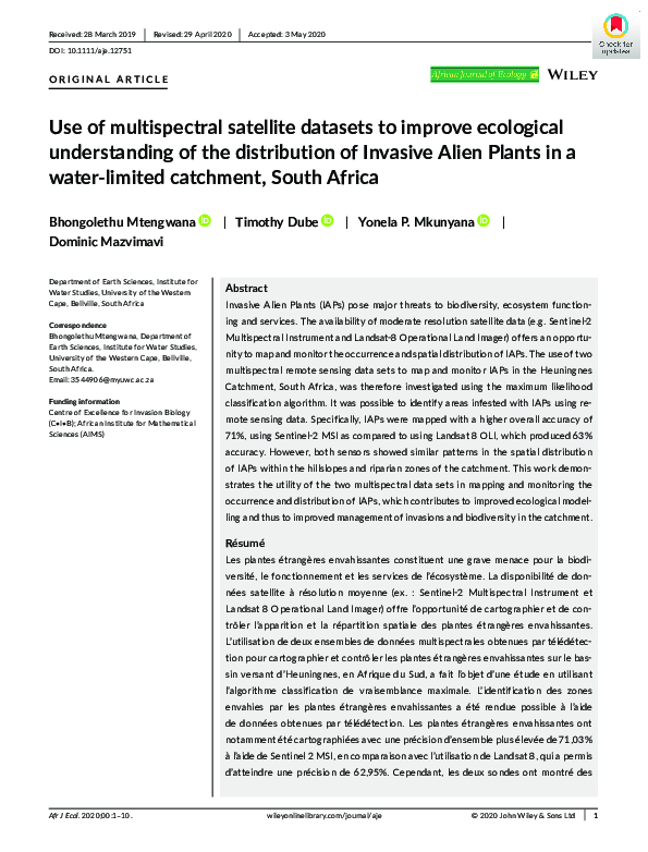 (PDF) Use of multispectral satellite datasets to improve ecological ...