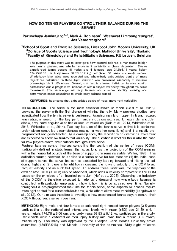(PDF) How Do Tennis Players Control Their Balance During the Serve