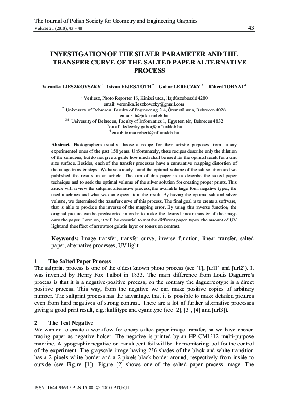 (PDF) Investigation of the Silver Parameter and the Transfer Curve of ...
