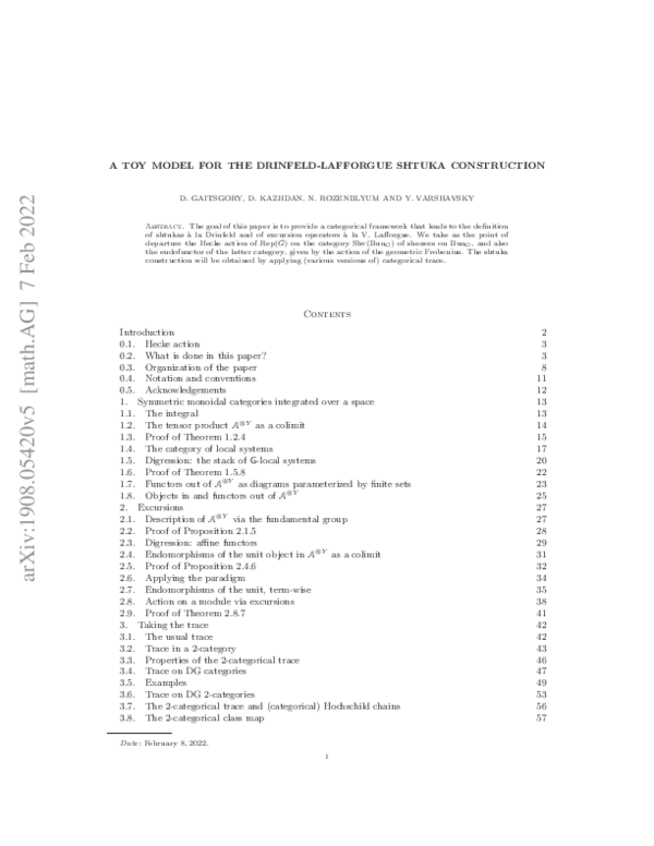 (PDF) A toy model for the Drinfeld–Lafforgue shtuka construction