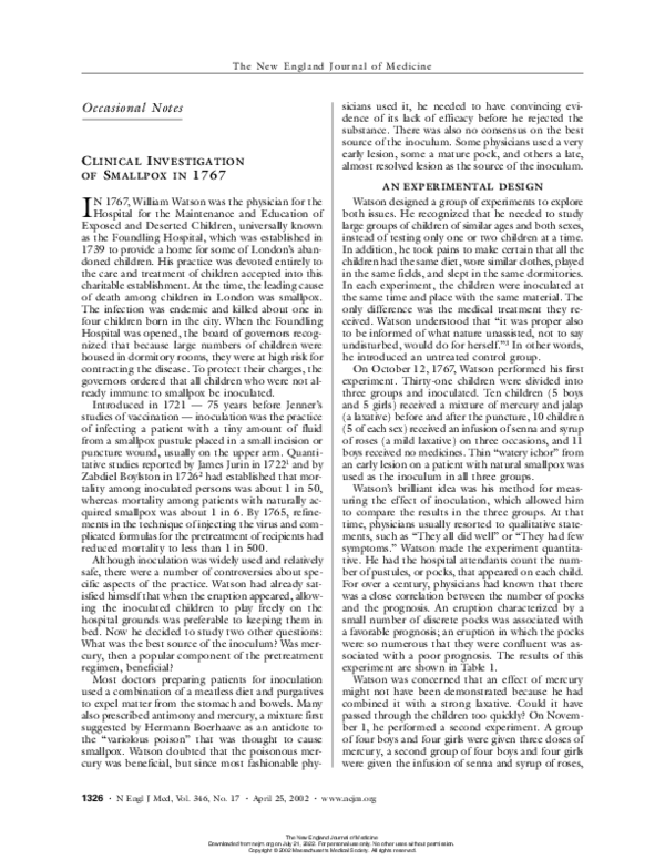 (PDF) Clinical Investigation of Smallpox in 1767