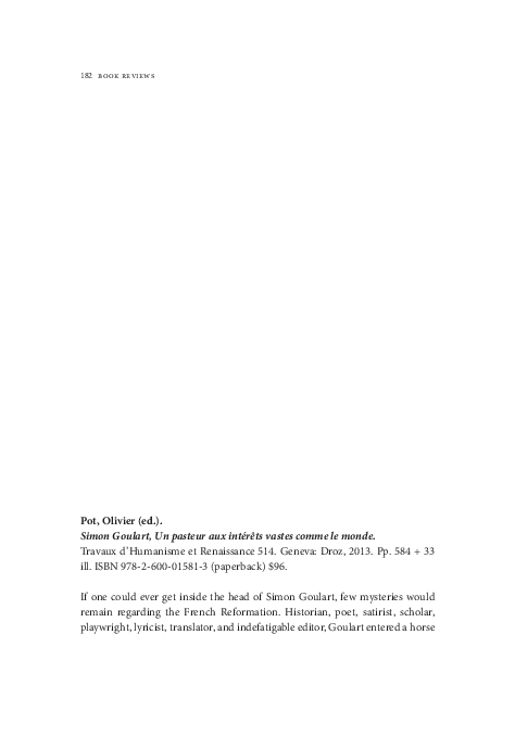 (PDF) Simon Goulart, Un pasteur aux intérêts vastes comme le monde