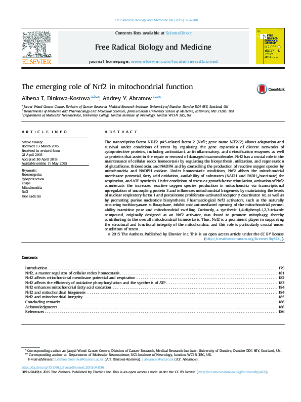(PDF) The emerging role of Nrf2 in mitochondrial function