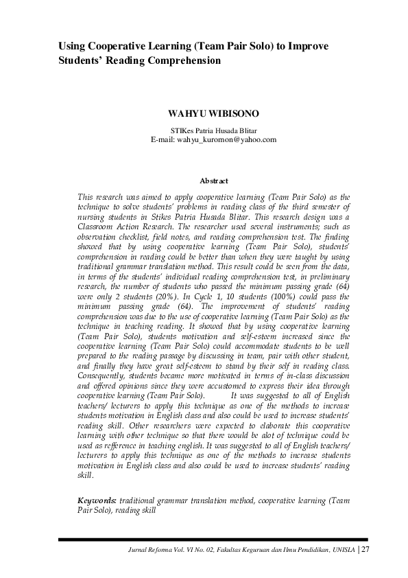 (PDF) Using Cooperative Learning (Team Pair Solo) to Improve Students ...