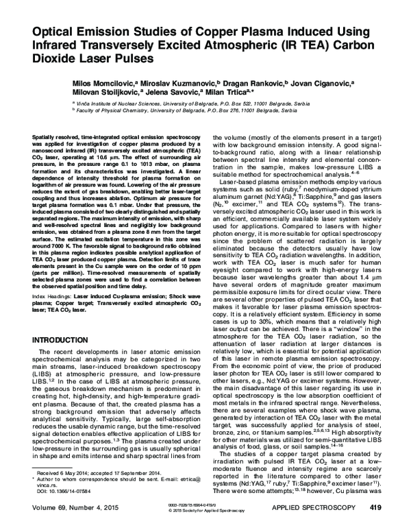 (PDF) Optical Emission Studies of Copper Plasma Induced Using Infrared ...