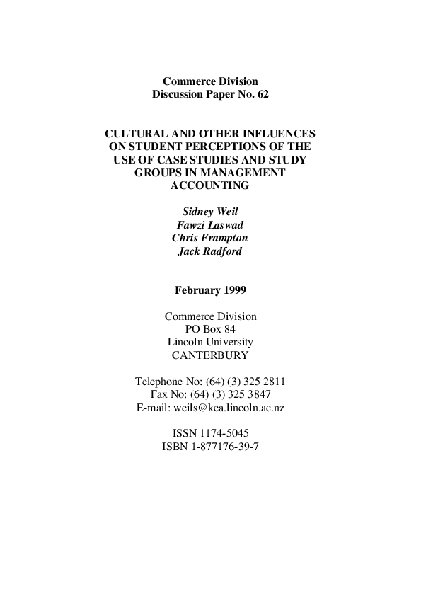(PDF) Cultural and other influences on student perceptions of the use ...