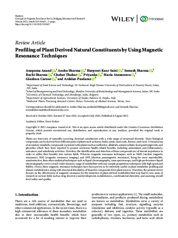 (PDF) Profiling of Plant Derived Natural Constituents by Using Magnetic ...