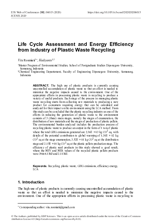 (PDF) Life Cycle Assessment and Energy Efficiency from Industry of ...
