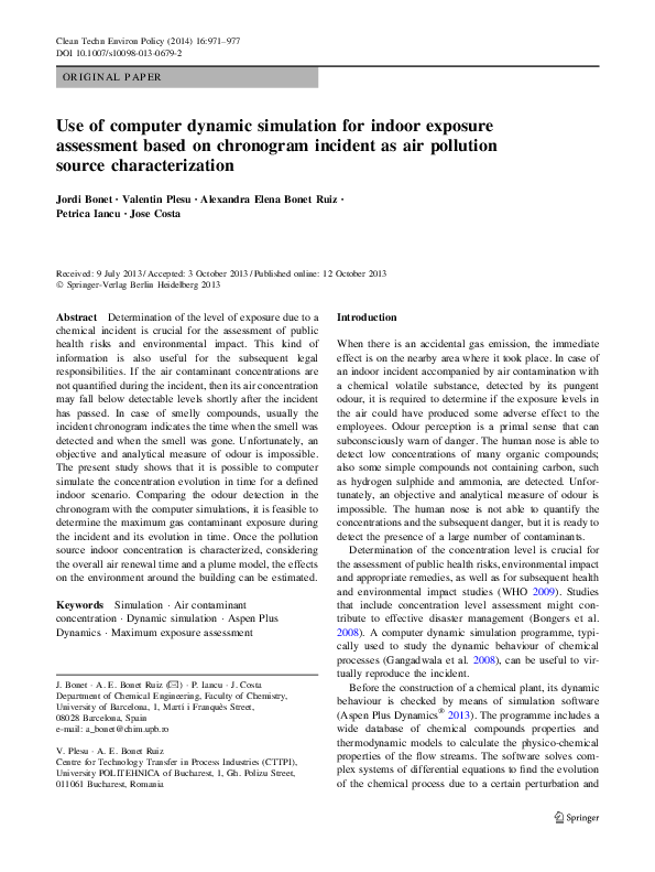 (PDF) Use of computer dynamic simulation for indoor exposure assessment ...