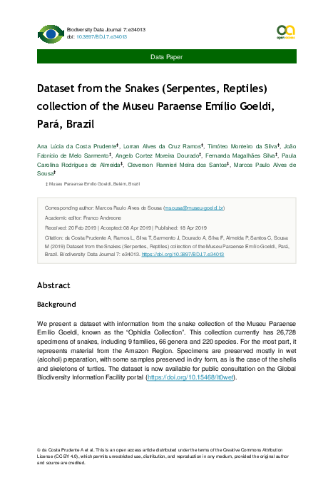 (PDF) Dataset from the Snakes (Serpentes, Reptiles) collection of the ...