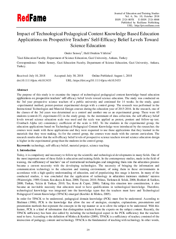 (PDF) Impact of Technological Pedagogical Content Knowledge Based ...